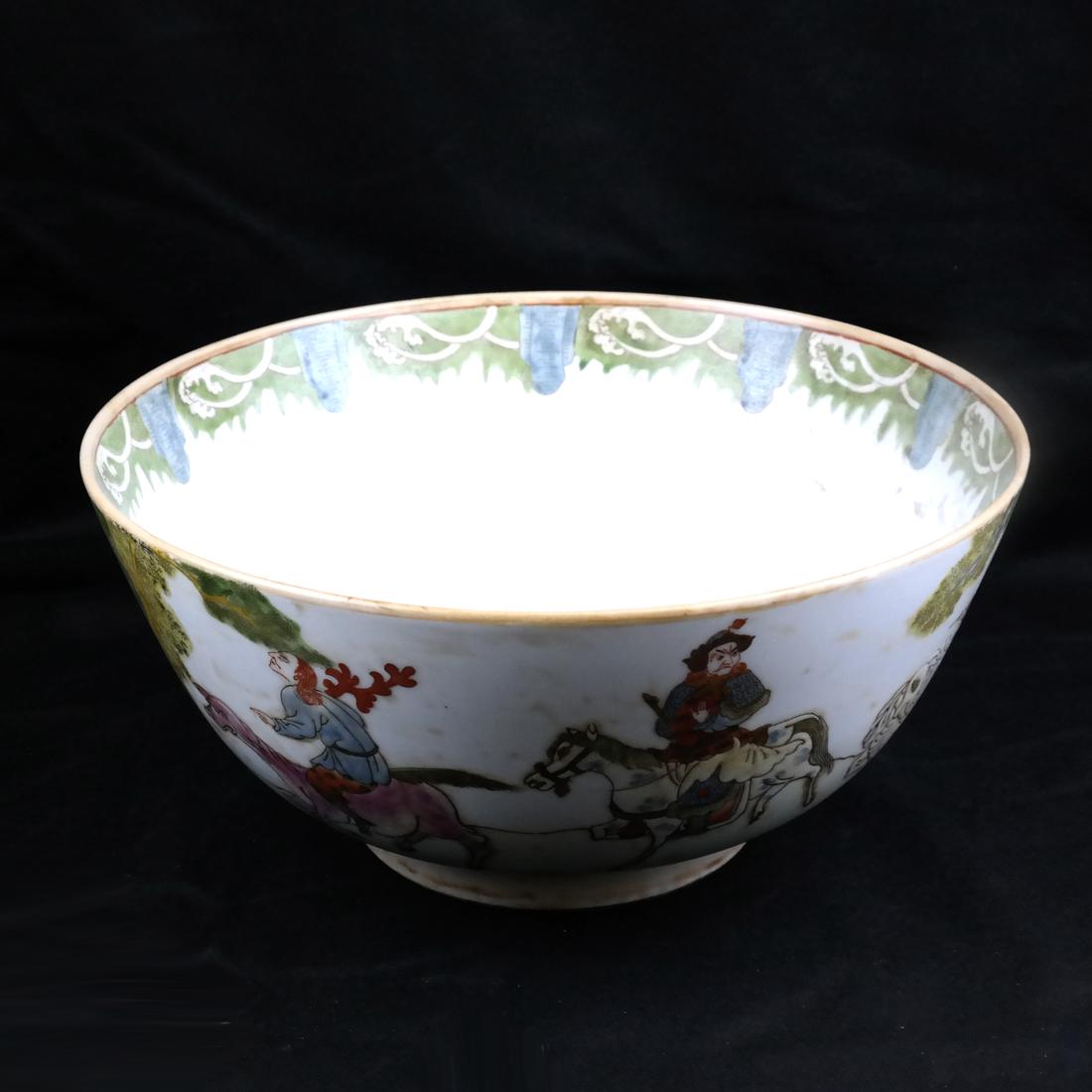 Chinese Porcelain Punch Bowl: Antique chinese punch bowl with a scenic design. [12" Dia. x 6" H]. Crazing throughout. From the Collection of Will Barnet.