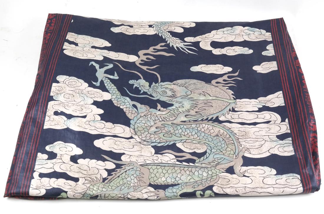 Liberty of London Fabric: Cotton fabric,"opium" pattern, depicting Chinese dragons amidst stylized clouds. From the Collection of Will Barnet. Dimensions: 86.00 " H x 50.00 " W; 