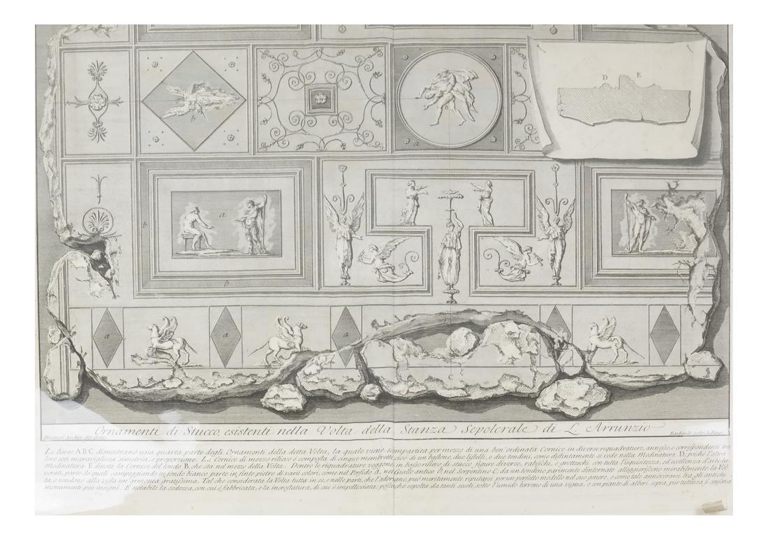 Piranesi Classical Etching: Unframed etching "Ornamenti di Stucco, Esistenti Nella Volta della Stranza Sepolerale di L. Arrounzio". Dimensions: Art: 17.50 " H x 23.50 " W; : 23.