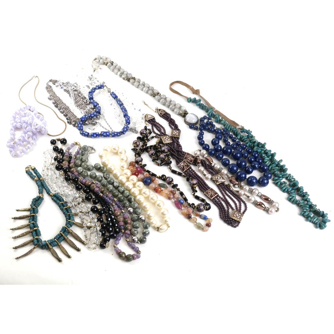 Group of Beaded Necklaces and Bracelets: Group of beaded necklaces and bracelets of various composition. Provenance: From the Estate of Will and Elena Barnet