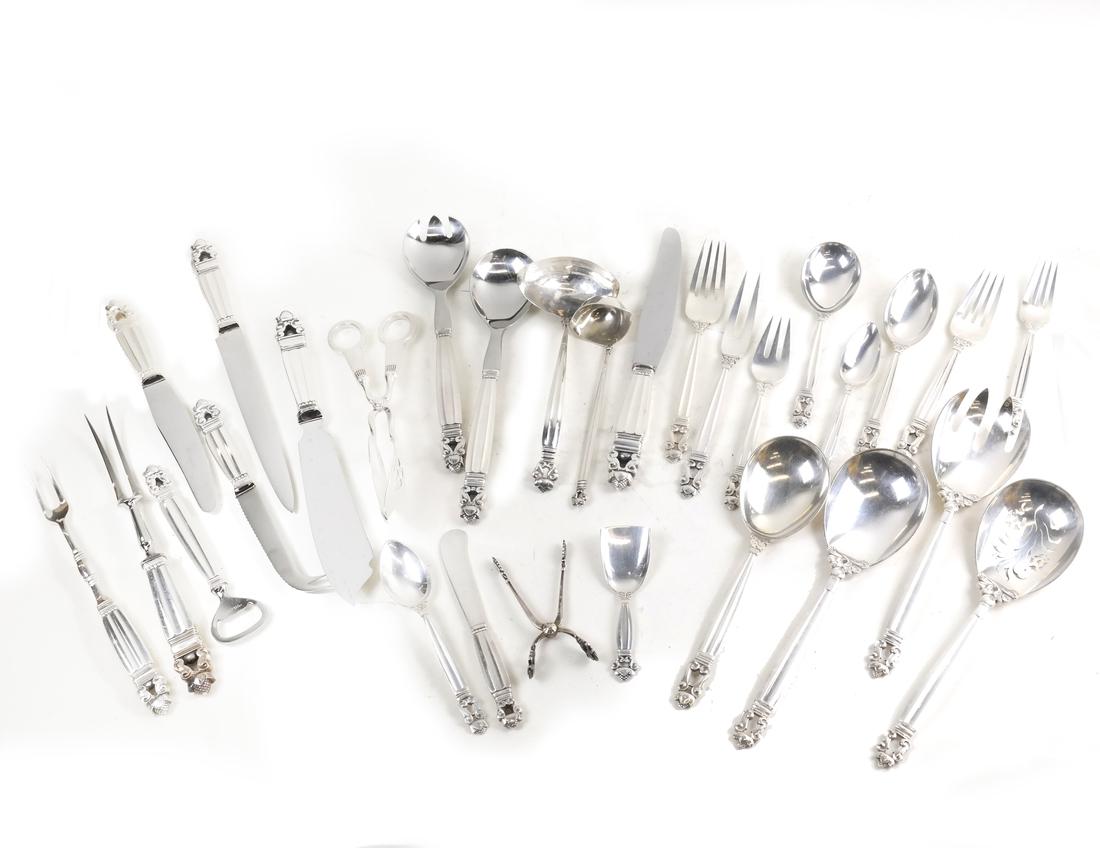 136 Pcs: Danish Sterling Jensen Acorn Pattern Flatware (1 of 9)