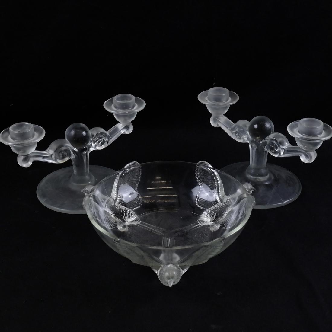 Three-Piece Glass Group Candlesticks/Bowl (1 of 5)