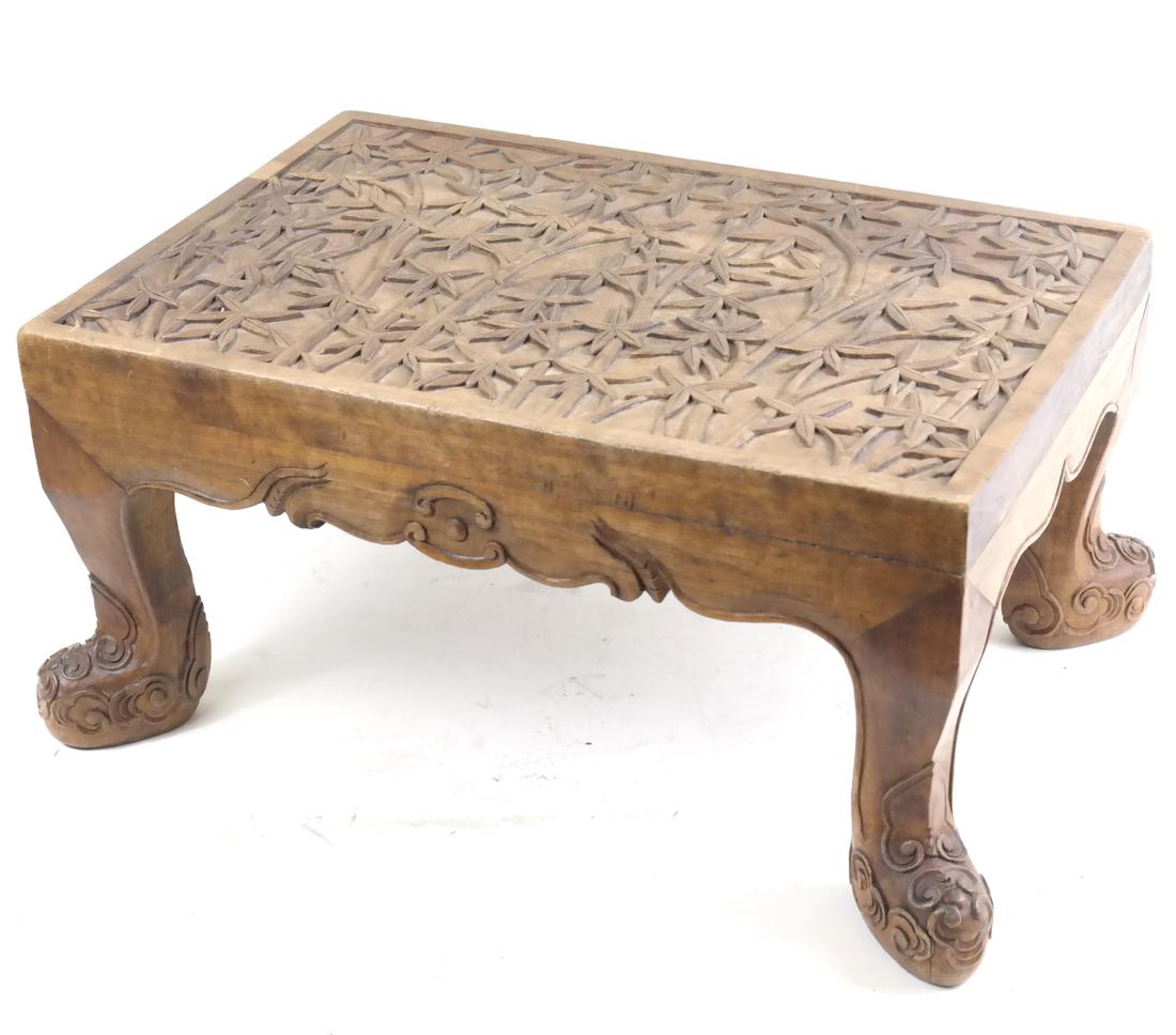 Southeast Asian Carved Hardwood Rectangular Low Stool (1 of 8)