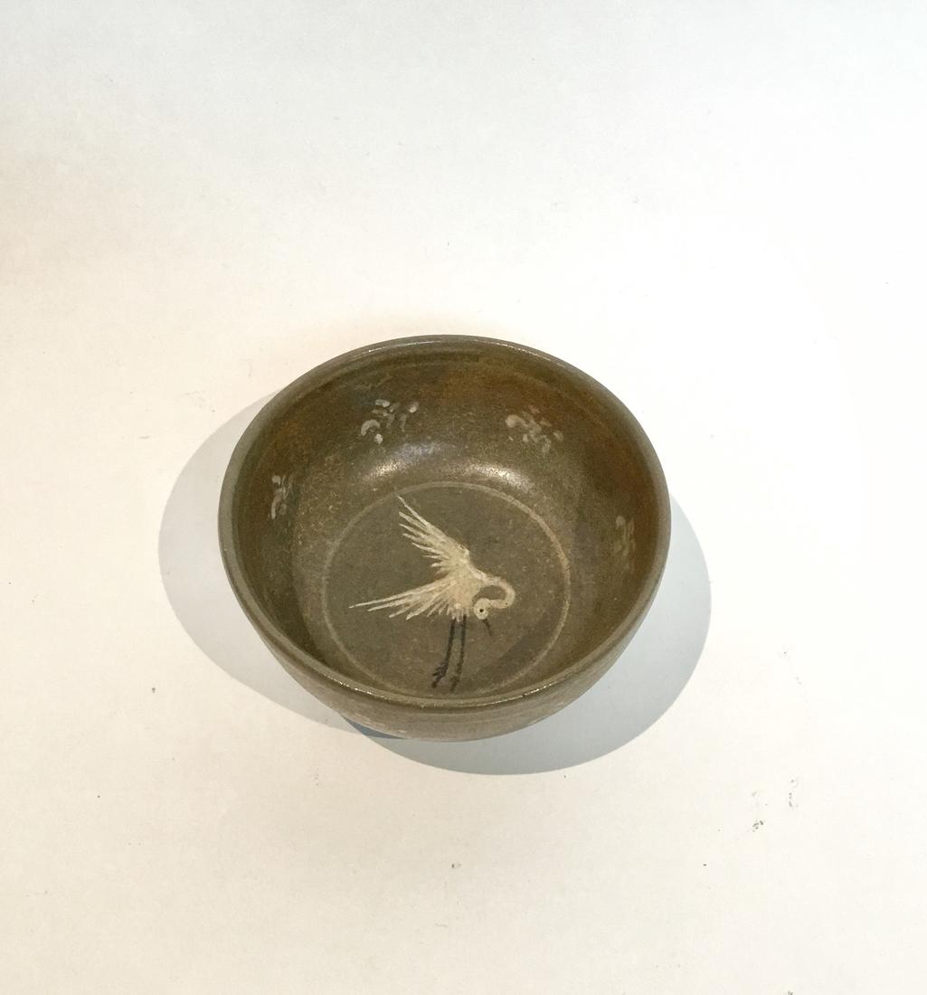Small Asian Ceramic Bowl With Crane (1 of 2)