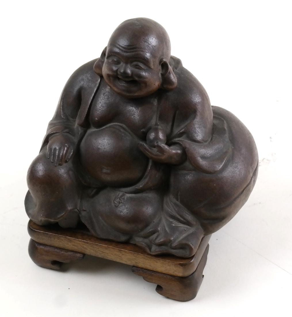 Asian Figure of Buddha on Wood Base (1 of 5)
