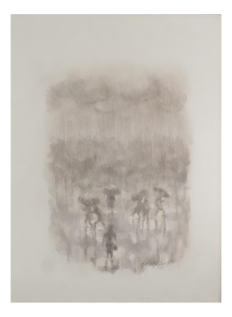 Rita Wolfe Barnett, "Dancing Through the Rain" -: Rita Wolfe Barnett, "Dancing Through the Rain" Charcoal. Signed lower right. Dimensions: 21" H x 15" W; 