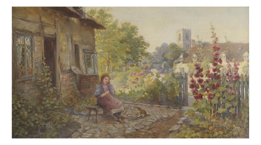 James Townshend R.B.A. "A Woman Knitting" Oil on Canvas (1 of 8)