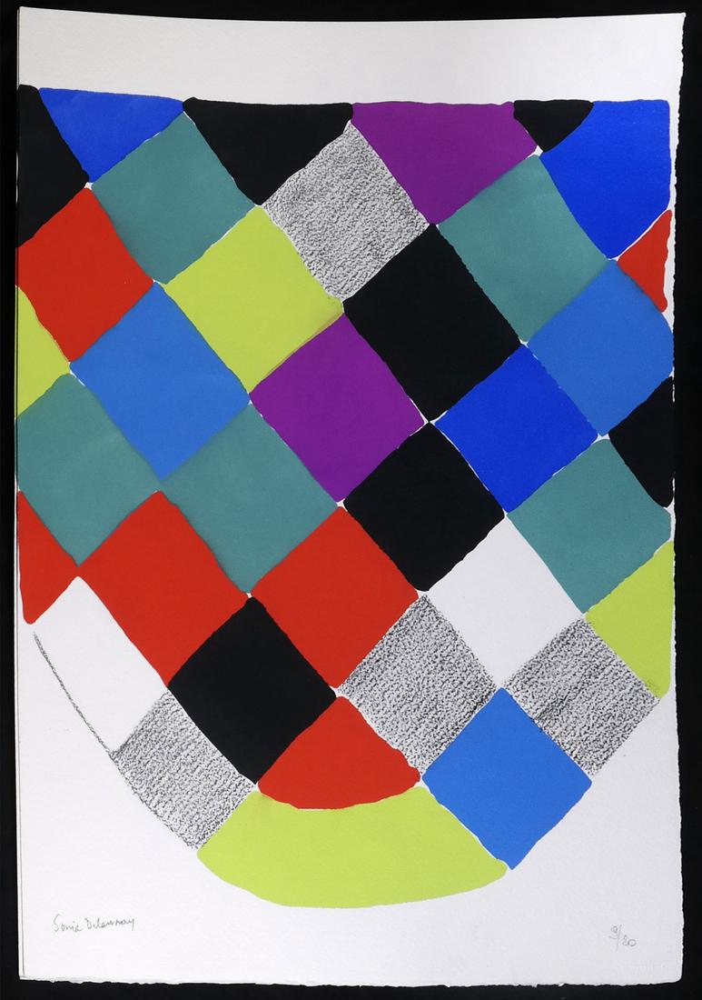 Sonia Delaunay, Two Pochoirs From "Les Illuminations": Sonia Delaunay (Ukrainian 1885-1979), duplicate pochoirs in colors and pencil on wove paper with "Arches / France" watermarks. Both signed at bottom left "Sonia Delaunay." One sheet is numbered "9/20"