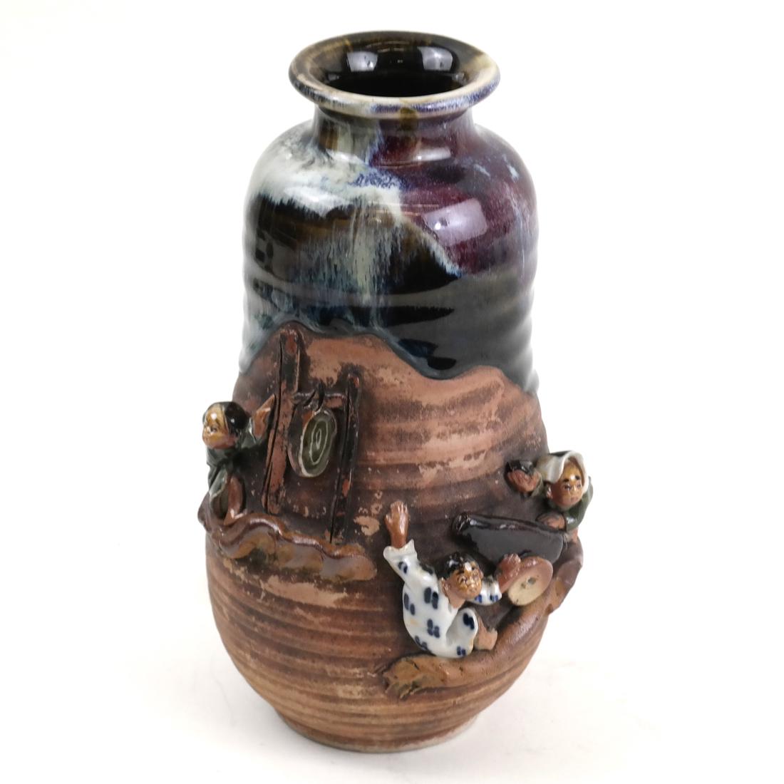 Japanese Glazed Pottery Vase Applied with Figures (1 of 7)