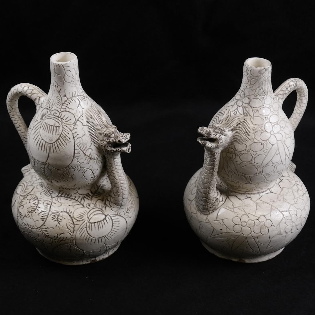 Pair Chinese Glazed Ceramic Double Gourd-Form Ewers (1 of 5)