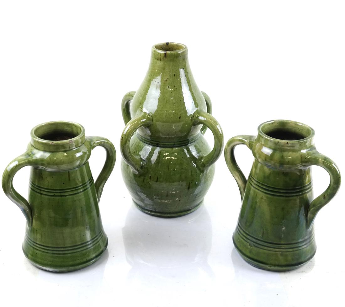 3 Belgian Green-Glazed Pottery Vases (1 of 7)