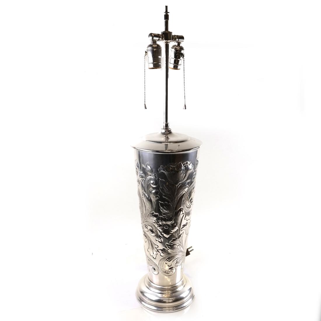 Silver Plate Repousse Lamp (1 of 7)