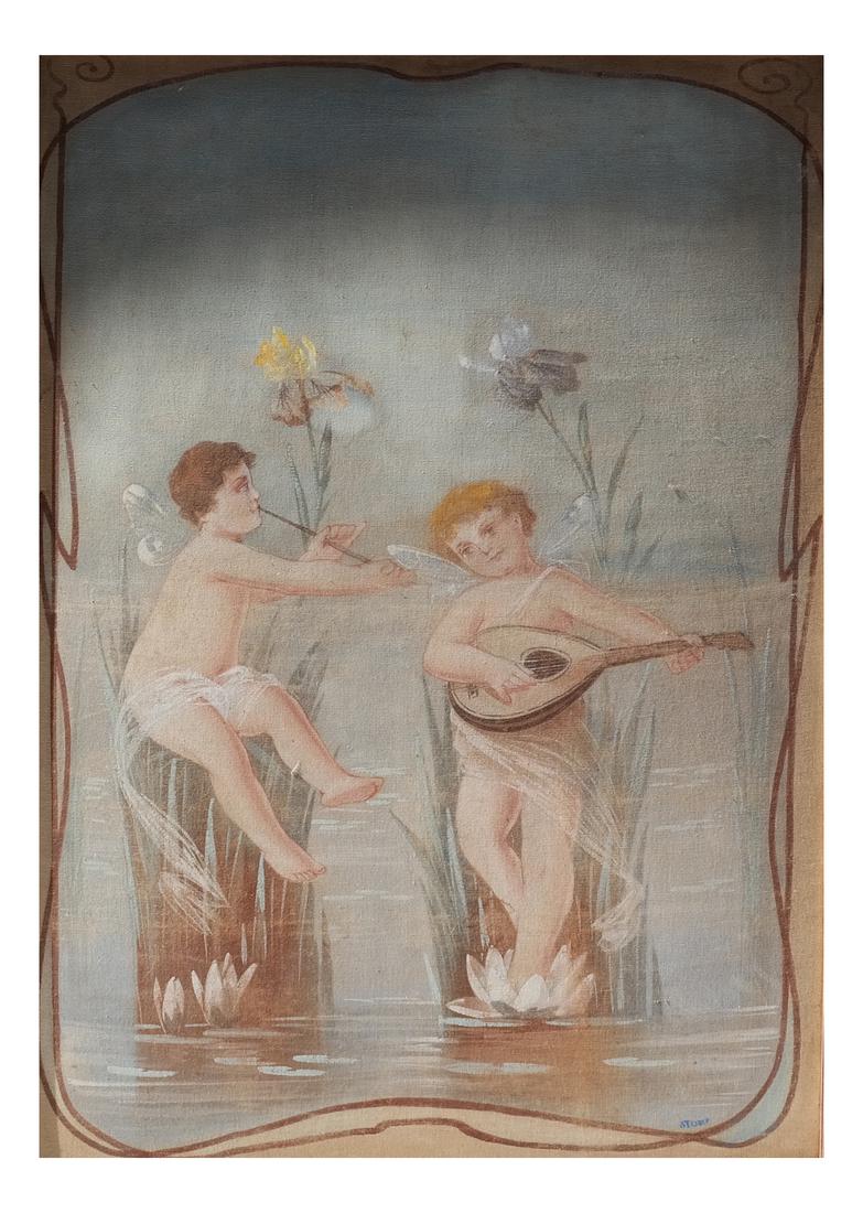 Two Cherubs, Gouache on Canvas Board (1 of 6)