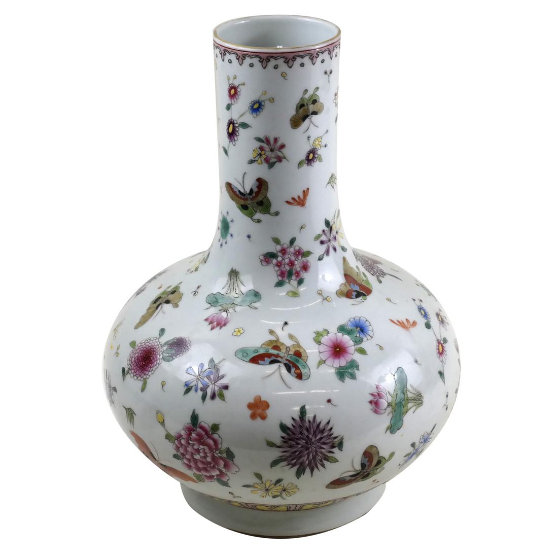 Chinese Butterfly Porcelain Bottle Vase (1 of 6)