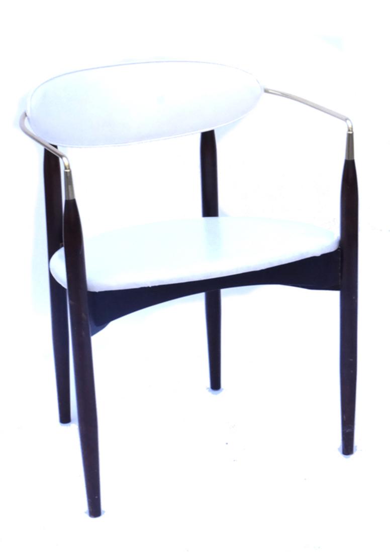 Dan Johnson 'Viscount' Chair for Selig: Early Mid-century modern chair, distributed by Selig having 'bone-white' leather [22" x 18" x 28 1/2"; 17 1/2" to seat].