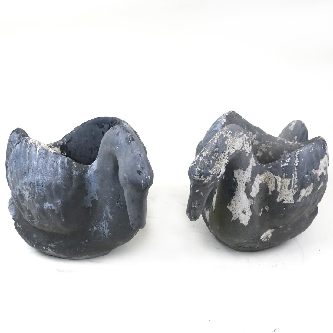 Two Cement Gray Painted Swans (1 of 7)
