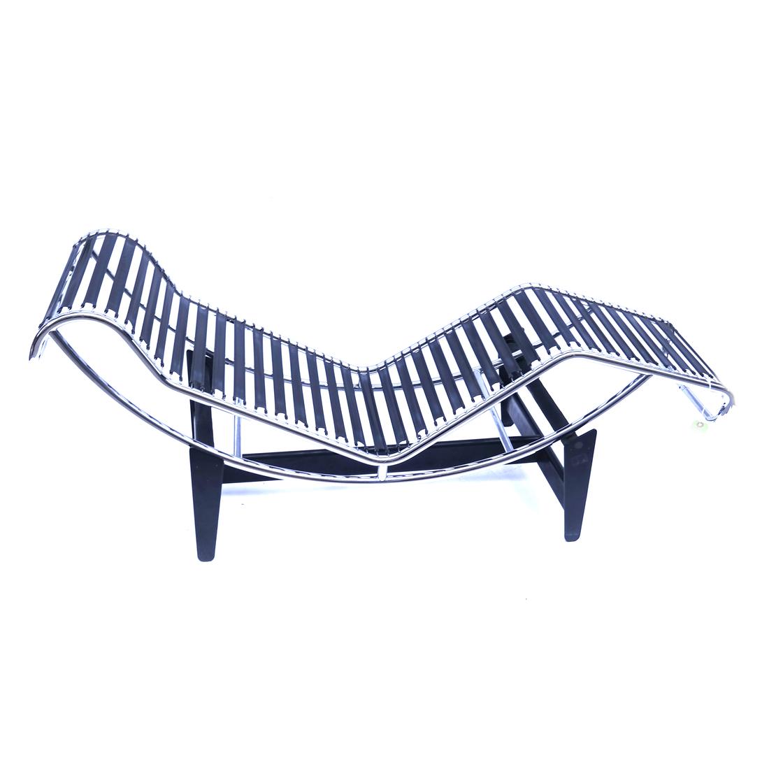 Modern Chrome and Vinyl Chaise: Modern chaise on a removable base. Dimensions: 62" W x 22.5" D x 30.5"H; 