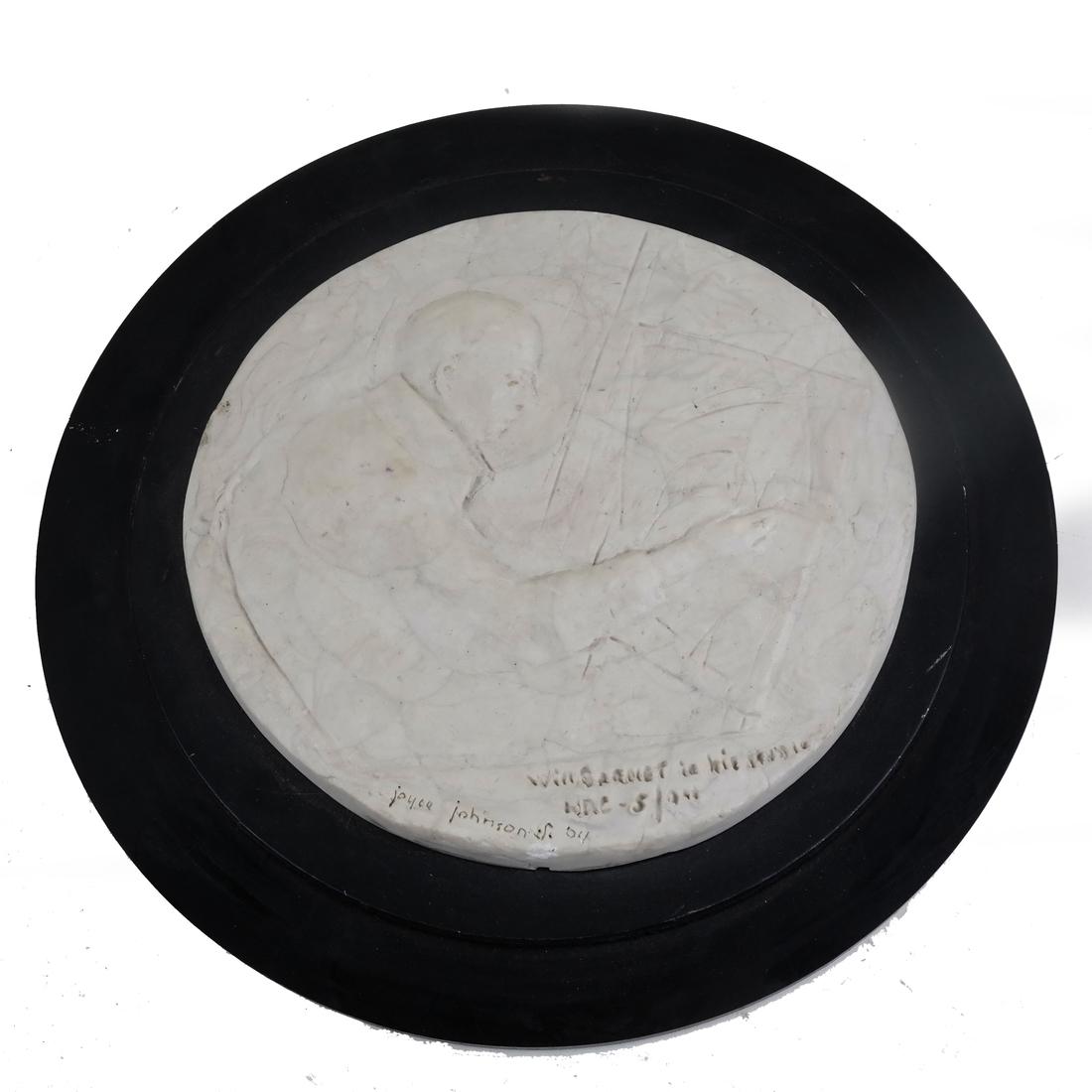 Joyce Johnson, Circular Relief: A composition relief, "Will Barnet In His Studio". [Relief: 8"; Overall: 12" Dia.]. From the Collection of Will Barnet
