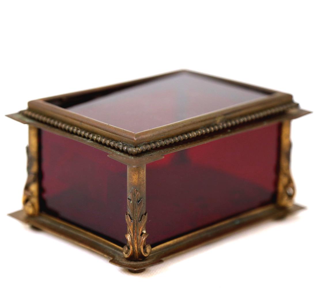 Brass and Ruby Glass Inset Jewelry Box (1 of 4)