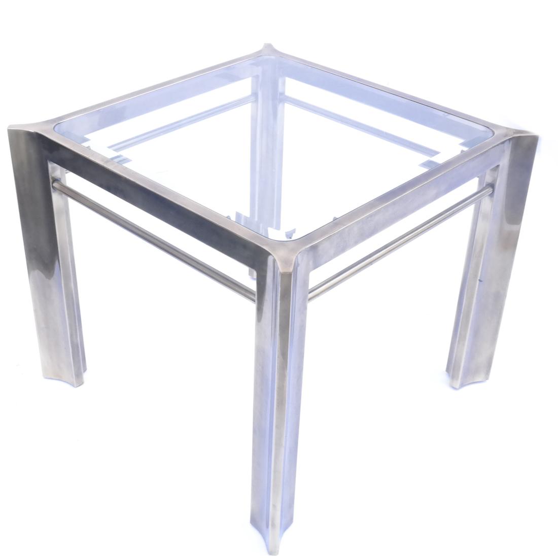 Trilobi Design Gilt Brass Table: Modern brass table with a beveled glass inset top. Dimensions: 29" W x 29" D x 24.5"H; 