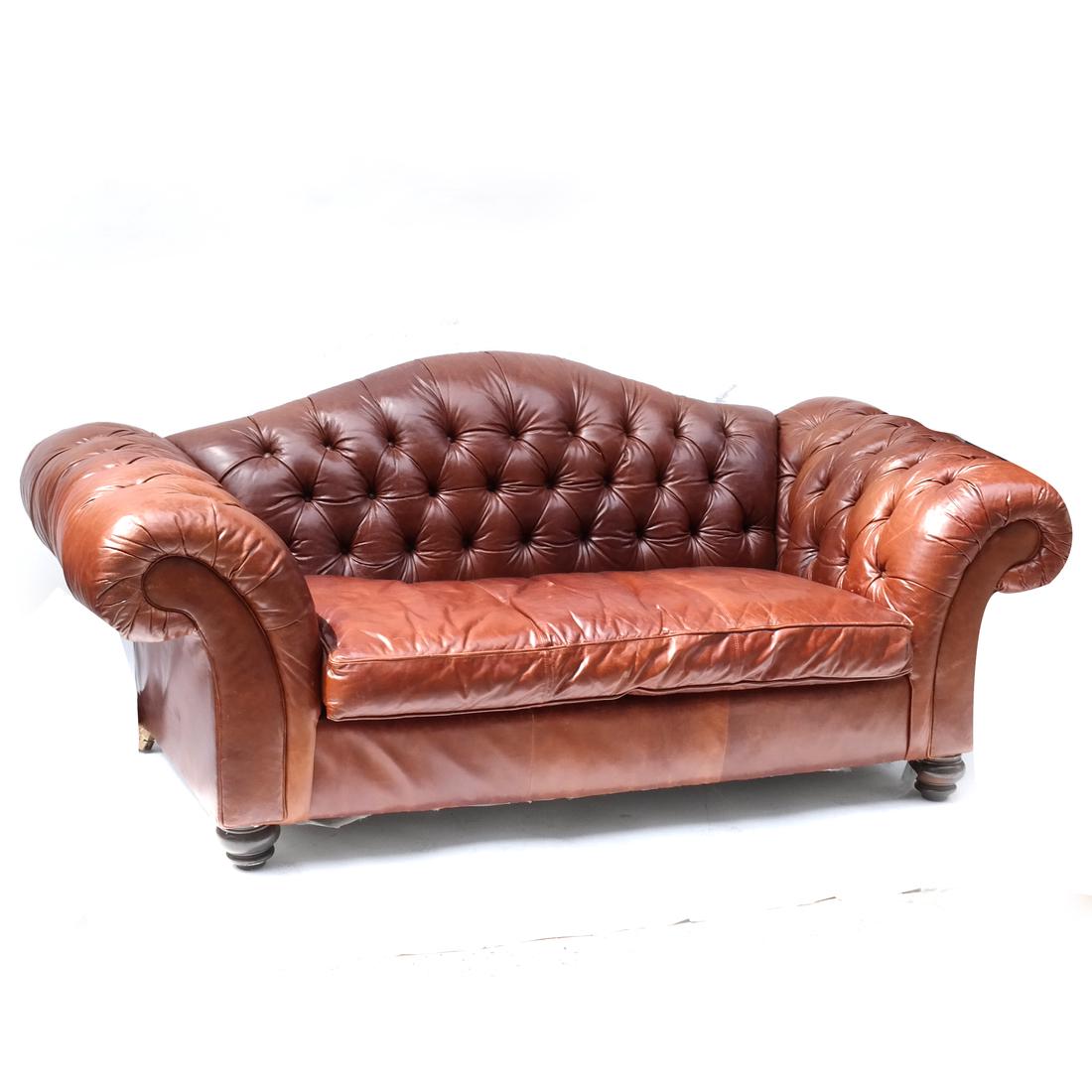 Redish Brown Leather Button-Tufted Chesterfield Sofa (1 of 9)