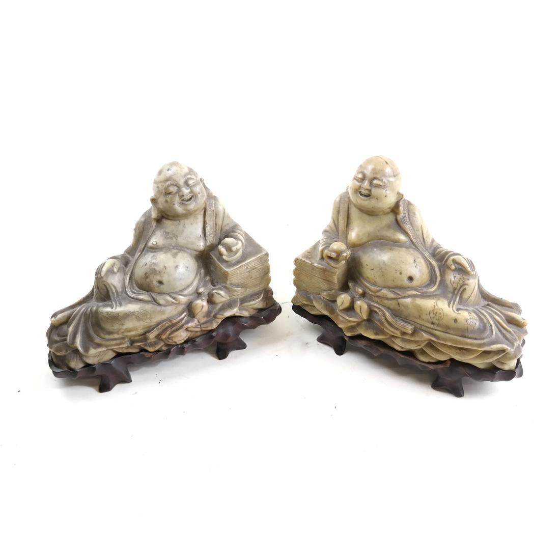 Pair Chinese Carved Soapstone Figural Bookends (1 of 5)