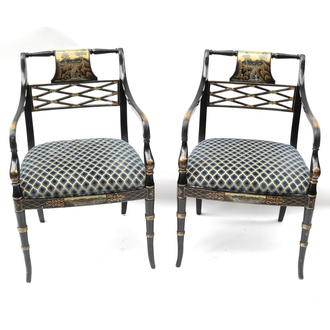Pair Regency-Style Ebonized Chairs (1 of 10)