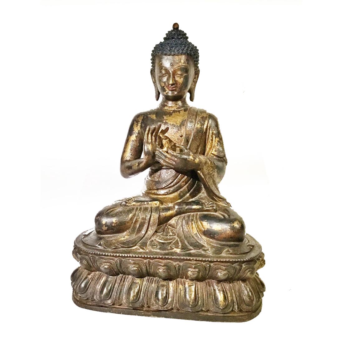 Early Chinese/Tibetan Large Gilt Bronze Buddha Statue (1 of 8)