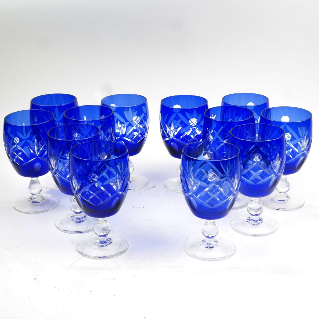 Stemware, Set of 12 Cobalt Blue Glasses (1 of 4)