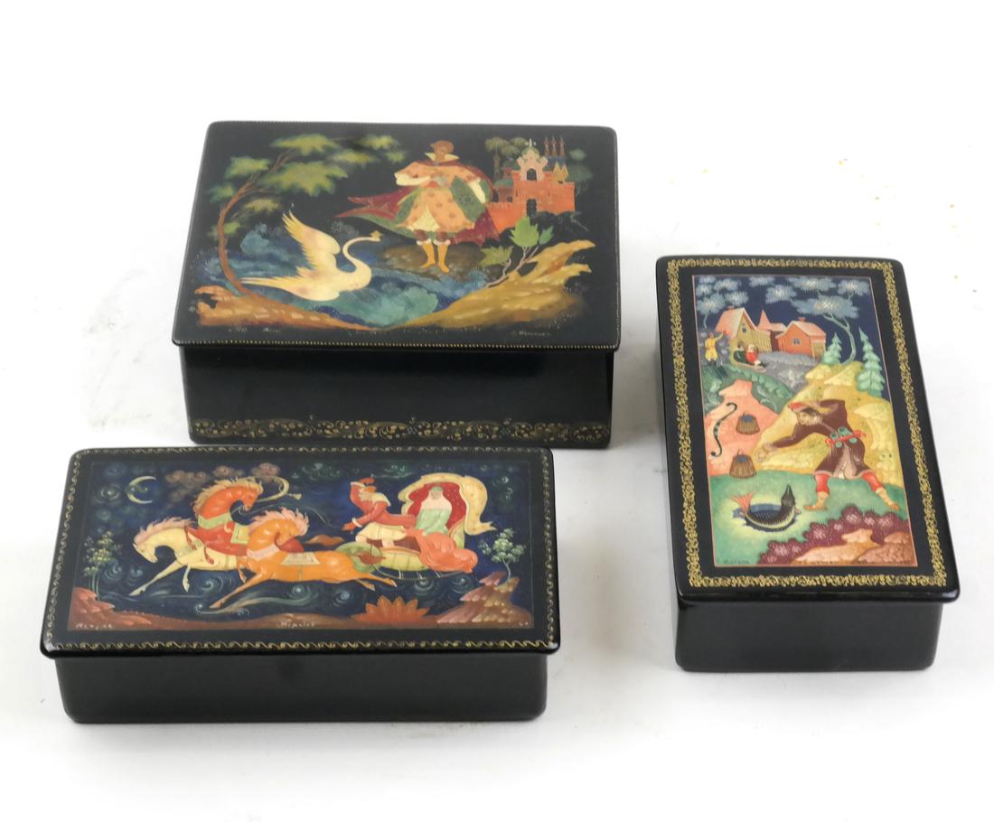 Three Russian Decorated Hinged Boxes (1 of 7)
