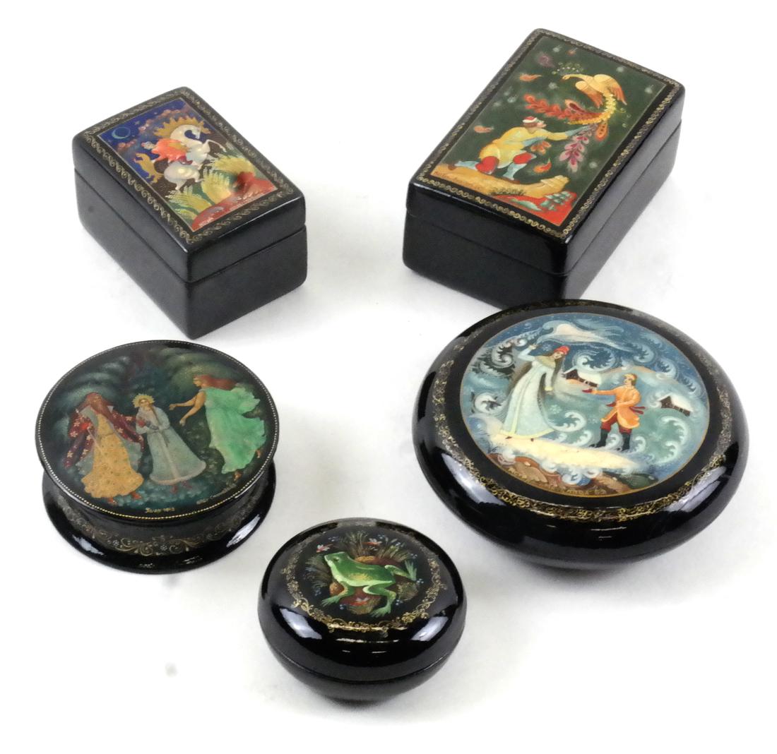 Five Russian Decorated Covered Boxes (1 of 6)