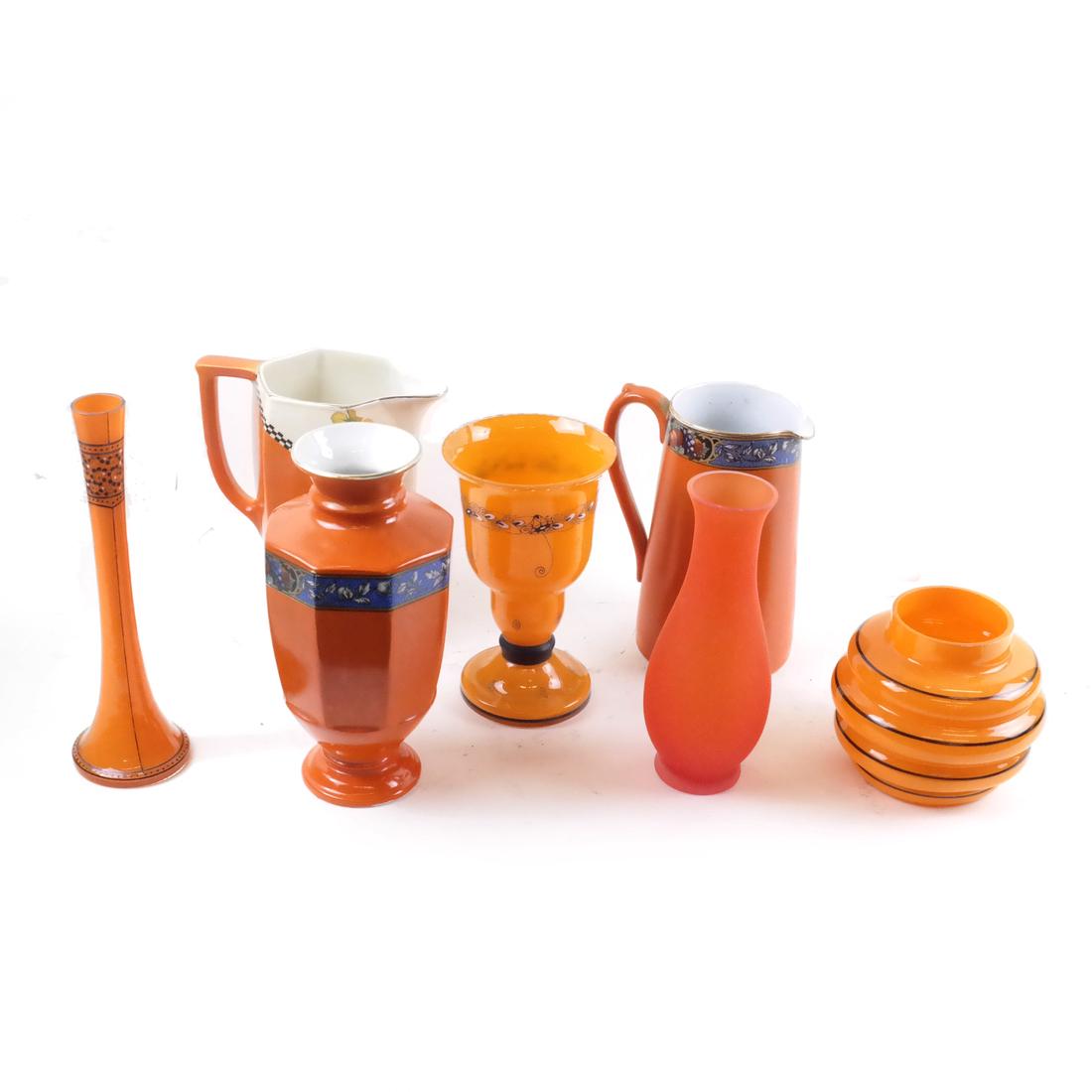 Seven Assorted Glass and Porcelain Orange Vessels (1 of 8)