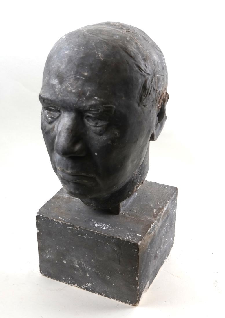 Composition Bust of a Man: Composition bust of a man. Dimensions: 7" W x 7" D x 17"H; 