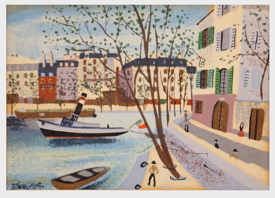 M. Hentz, Framed Canal Scene, Gouache (1 of 4)