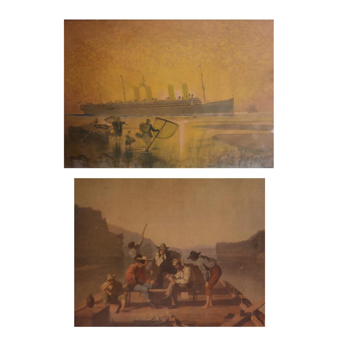 Two Prints: Men on Dock, Oceanliner (1 of 4)