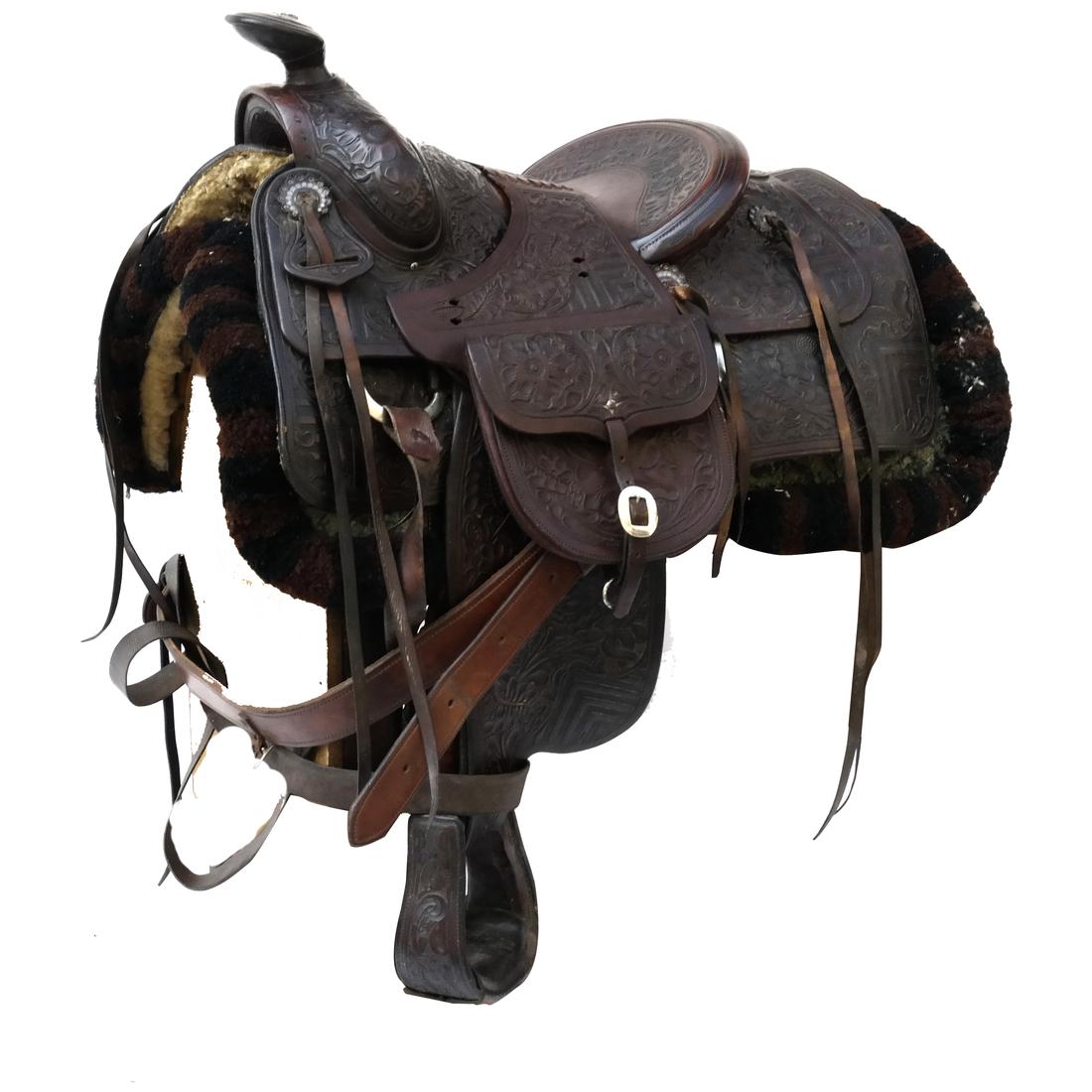 Hamley Ornate Tooled Leather Saddle and Saddle Bags (1 of 14)