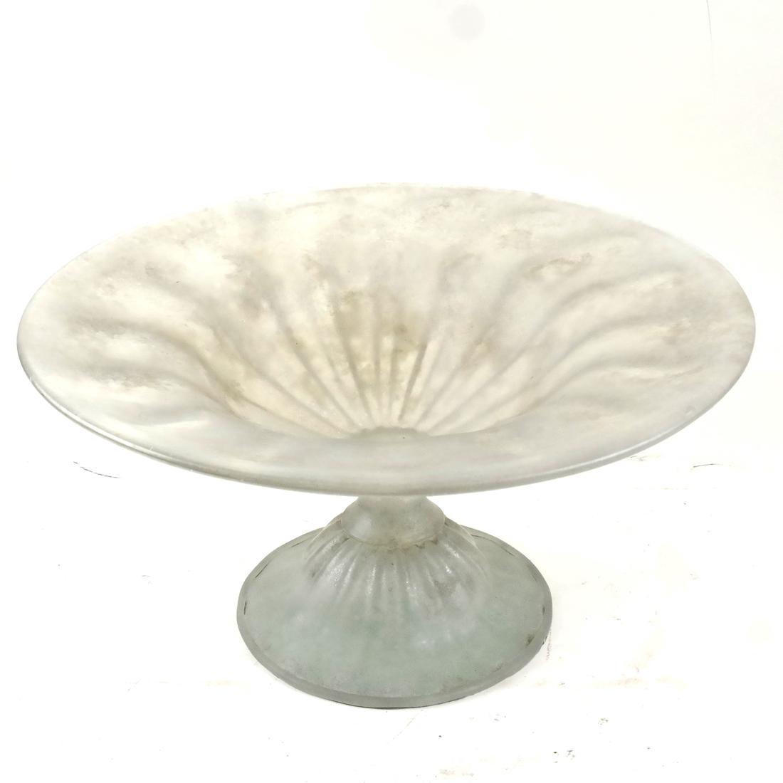 Murano "Ancient Glass" Style Compote: Large compote with intentionally aged or devitrified surface meant to resemble ancient Roman glass. Dimensions: 16.25" ⌀ x 8.5" W; 