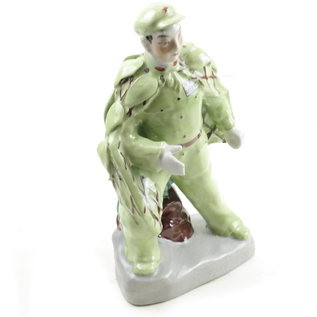 Mao Zedong Cultural Revolution Veteran Army Soldier: Ceramic sculpture of a soldier in uniform from the People's Republic Army. Apparently unmarked. Dimensions: 10.5" H ; 