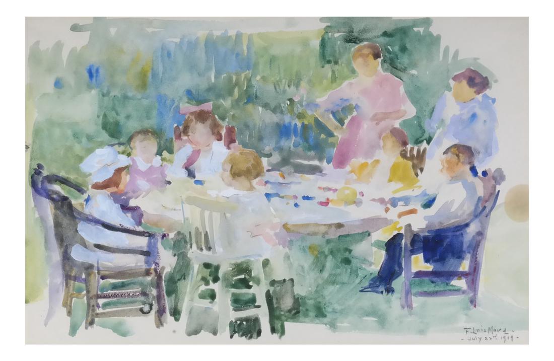 F. Luis Mora, Family Scene-Watercolor (1 of 5)