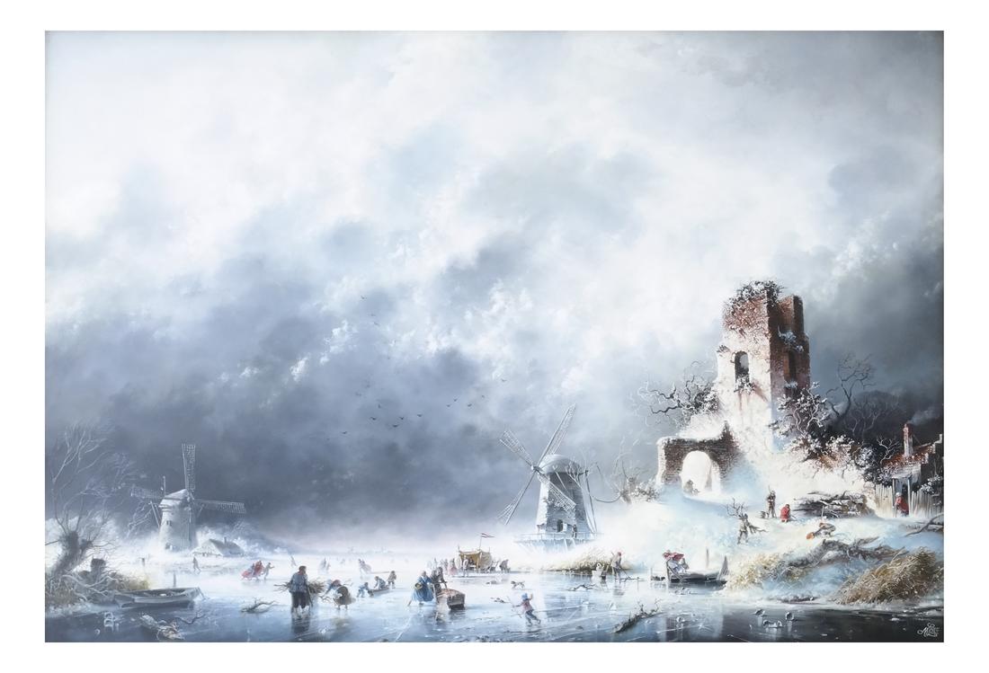 Margaret Lisle, Dutch Skating Scene - Oil on Board (1 of 6)