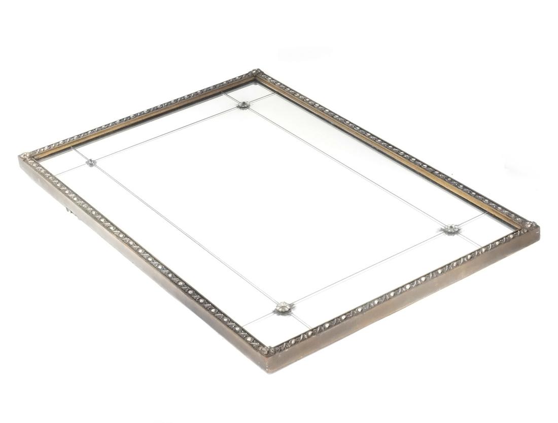 Venetian Style Mirror: Venetian style mirror with rosette appliques. Dimensions: 36" H x 24" W; 36" H x 24" W; 