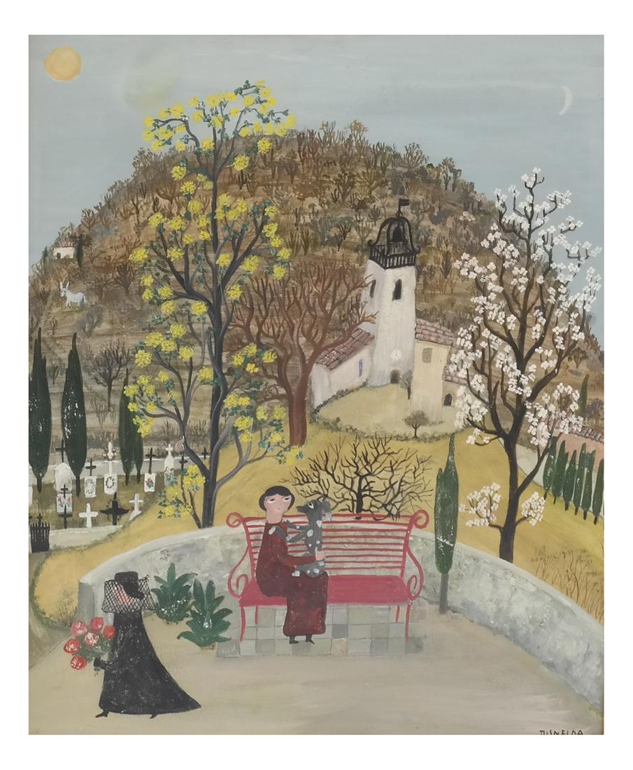 Tusnelda " Ladies Near the Chapel", Oil on Masonite. (1 of 7)