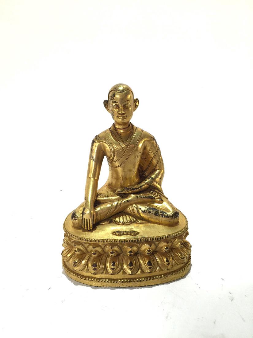 Small Early Tibetan Gilt Bronze Monk or Lama Statue (1 of 9)