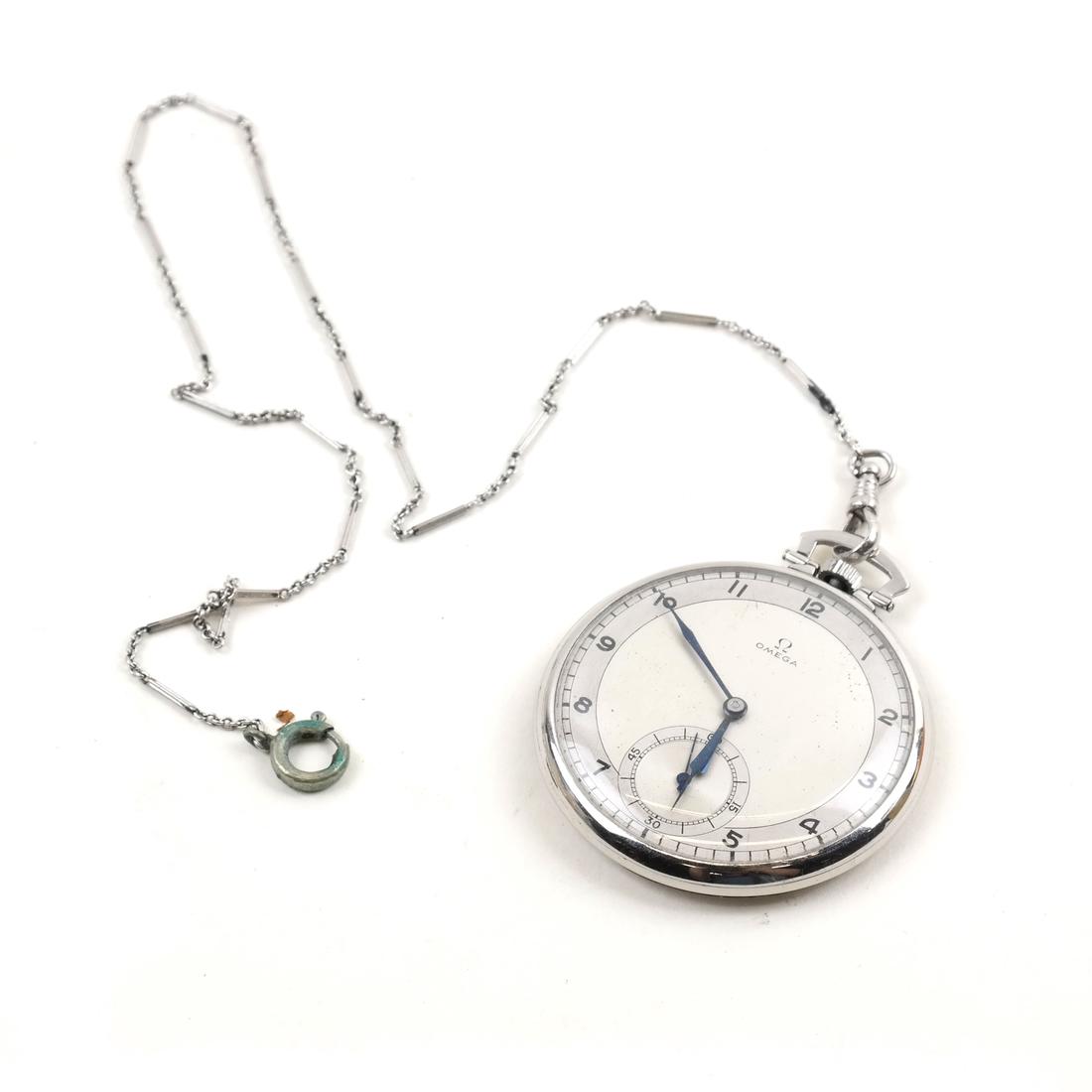 An Omega Platinum Jeweled Open Face Pocket Watch, (1 of 7)