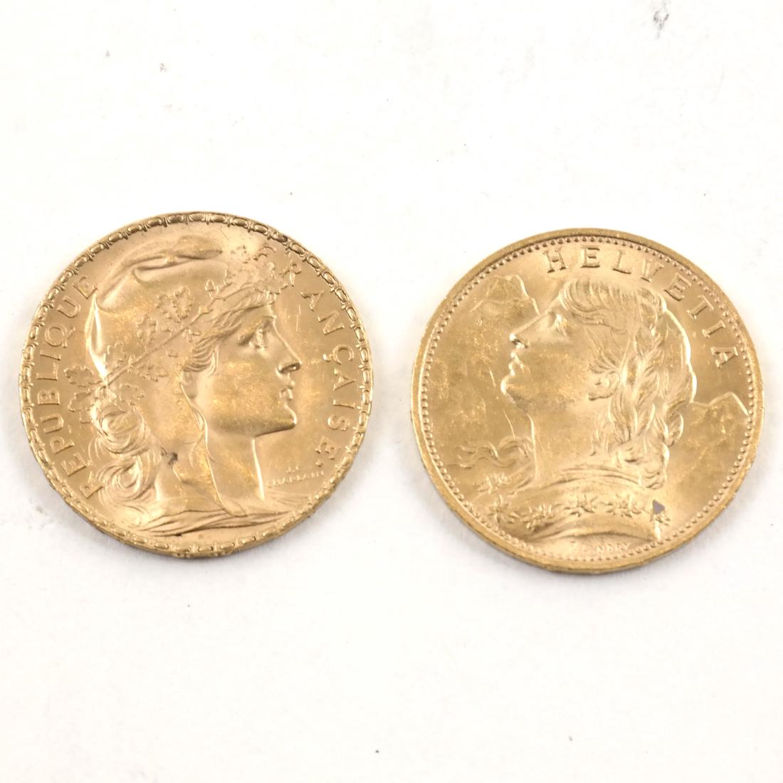 Two Early 20th Century 20 Franc, 22K Gold Coins (1 of 5)
