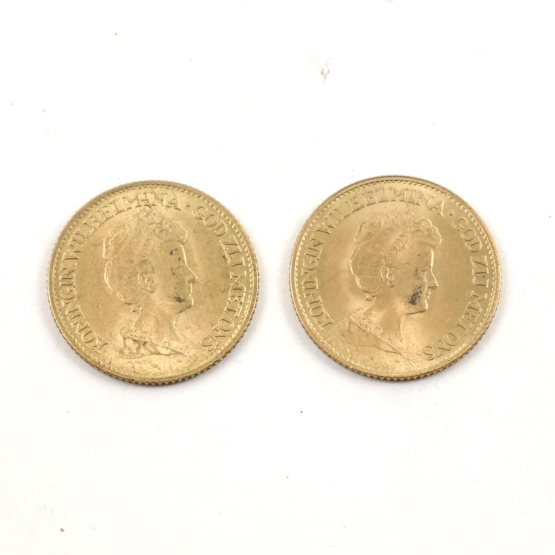 Two Belgium 22K 10 Guilder Gold Coins, 1912 and 1913. (1 of 5)