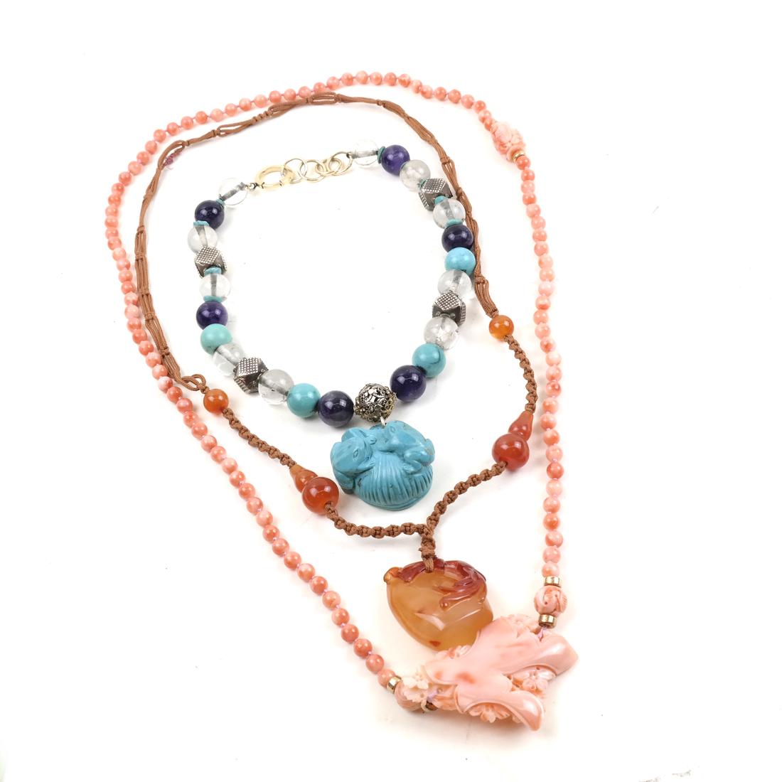 Turquoise Carnelian and Coral Necklaces (1 of 7)