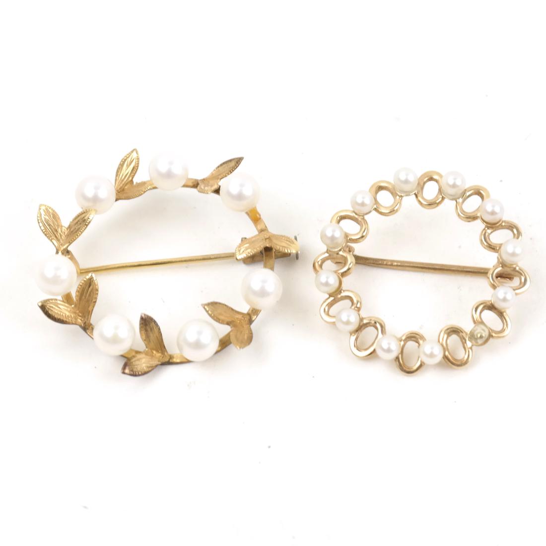 Two 14k Yellow Gold and Pearl Pins (1 of 5)