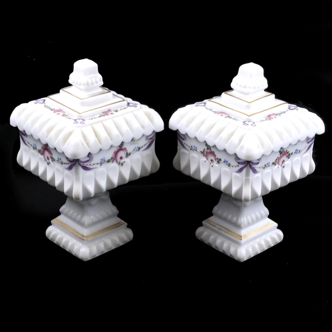 Pair Victorian Milk Glass Covered Compotes (1 of 10)