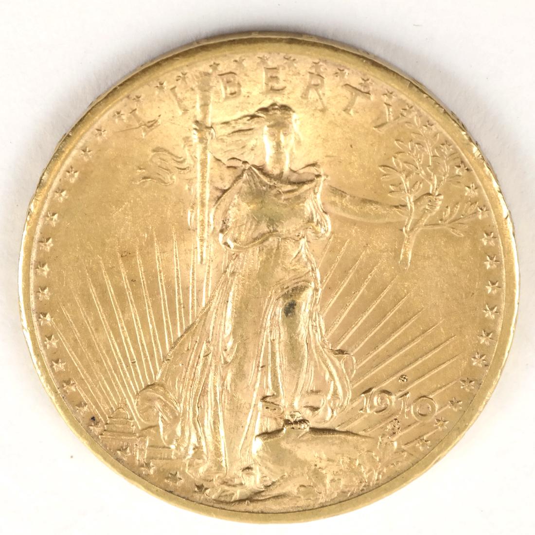 1910 Walking Liberty 22k  $20 Gold Coin, 21.5 Dwt (1 of 3)
